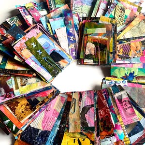 Hand Painted Paper Mystery Bundle: 40+ assorted painty paper ephemera, collage fodder