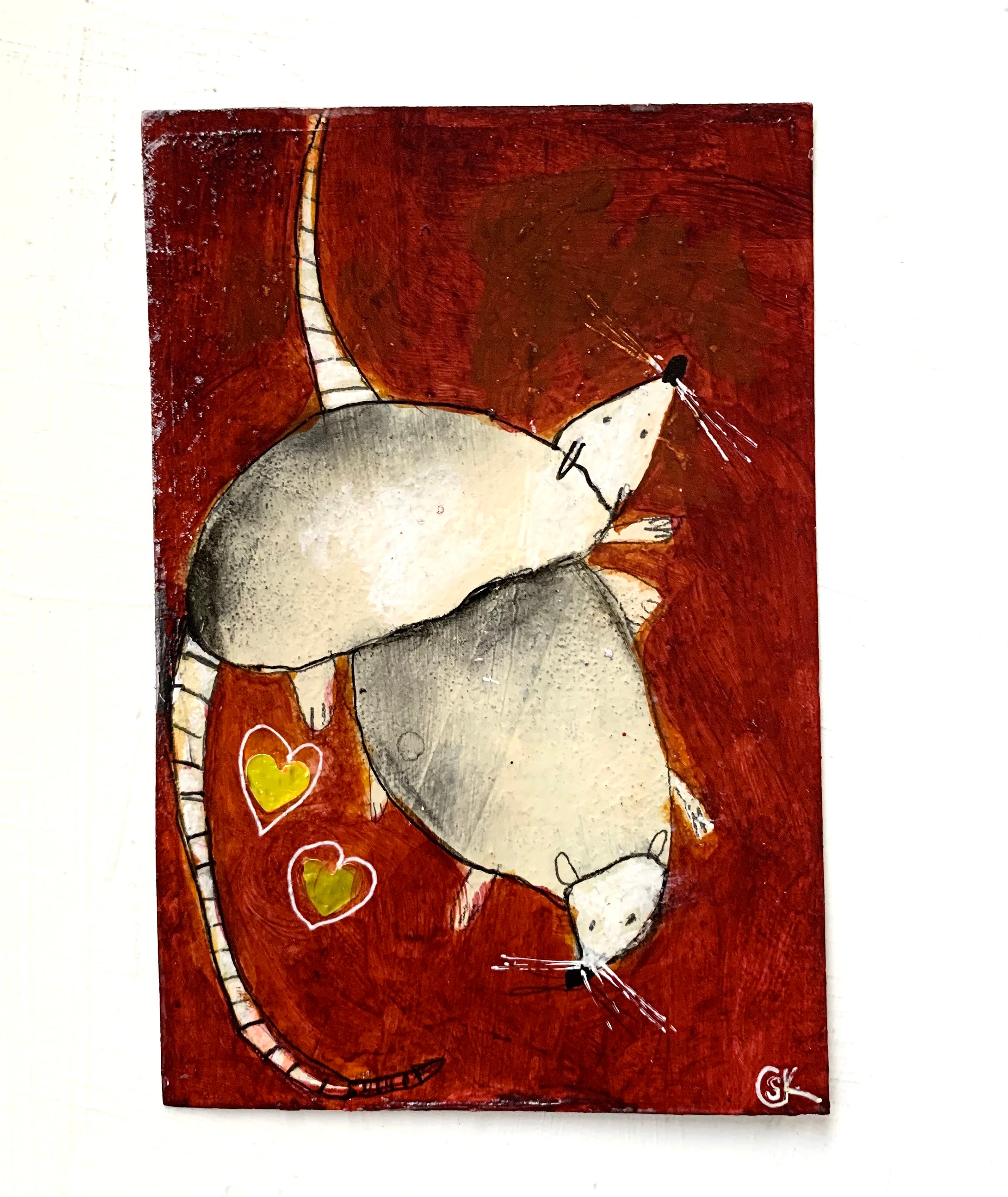 hand painted rat valentinepostcardoriginal artrat etsy