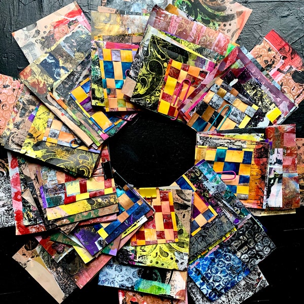Painted Paper Ephemera-Grunge Textures-13 piece variety set-Collage Fodder-Mixed Media, Craft Supplies