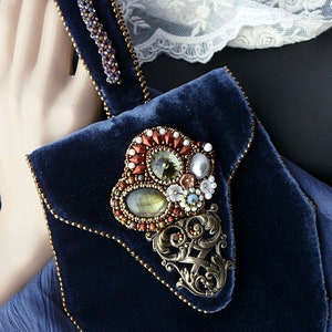 Bead embroidered blue evening hand bag purse with Swarovski crystals silk velvet bead embroidery handmade