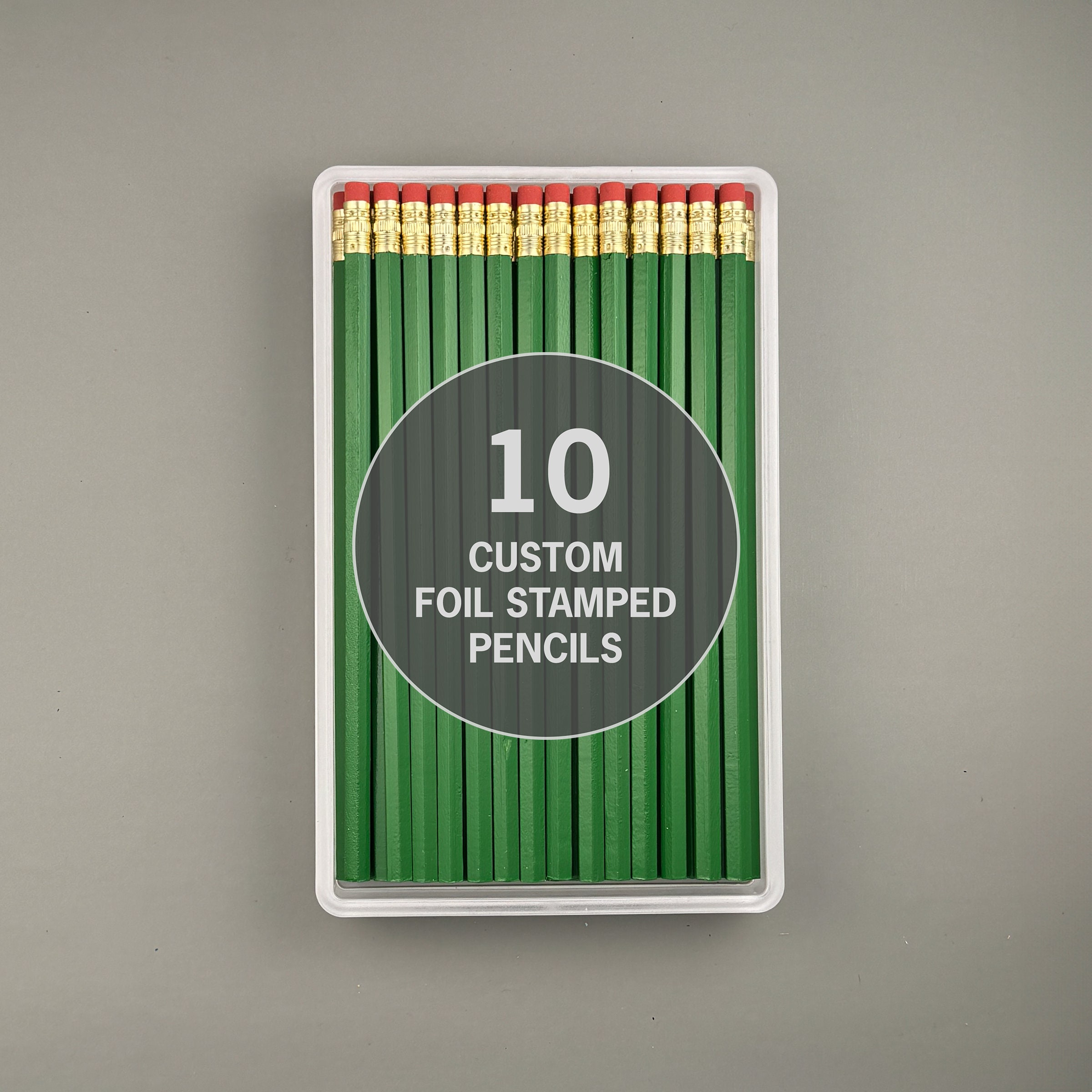 Custom Green Pencils: 10 Personalized Foil Stamped Pencils