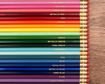 Name & Icon Metallic Pink, Purple, Teal Personalized Pencil Set of 12