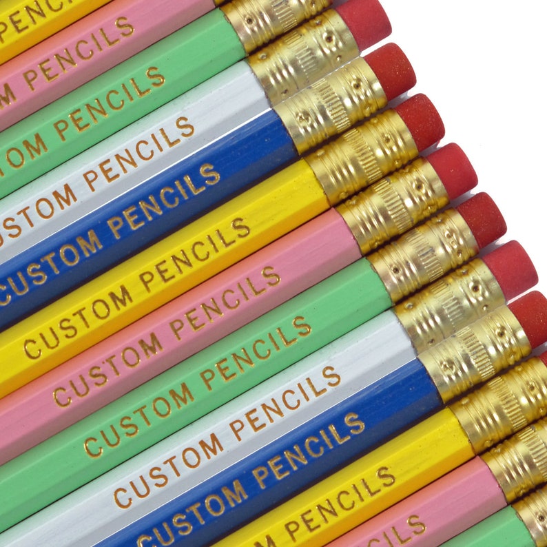 Personalized Pencil Set  Custom Pencils Engraved Pencil Foil Mix of the 5 colors