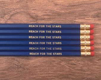 Reach for the Stars - Motivational Gift Pencil Set - Inspirational Stamped Pencils, Student Gift, Engraved Pencils, Back to School
