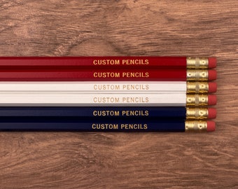 Red White and Blue Custom Pencil Set of 6 - Personalized Pencil Gift Set Custom Gift for Teachers, Grads, Party Favors, Branding & Presents