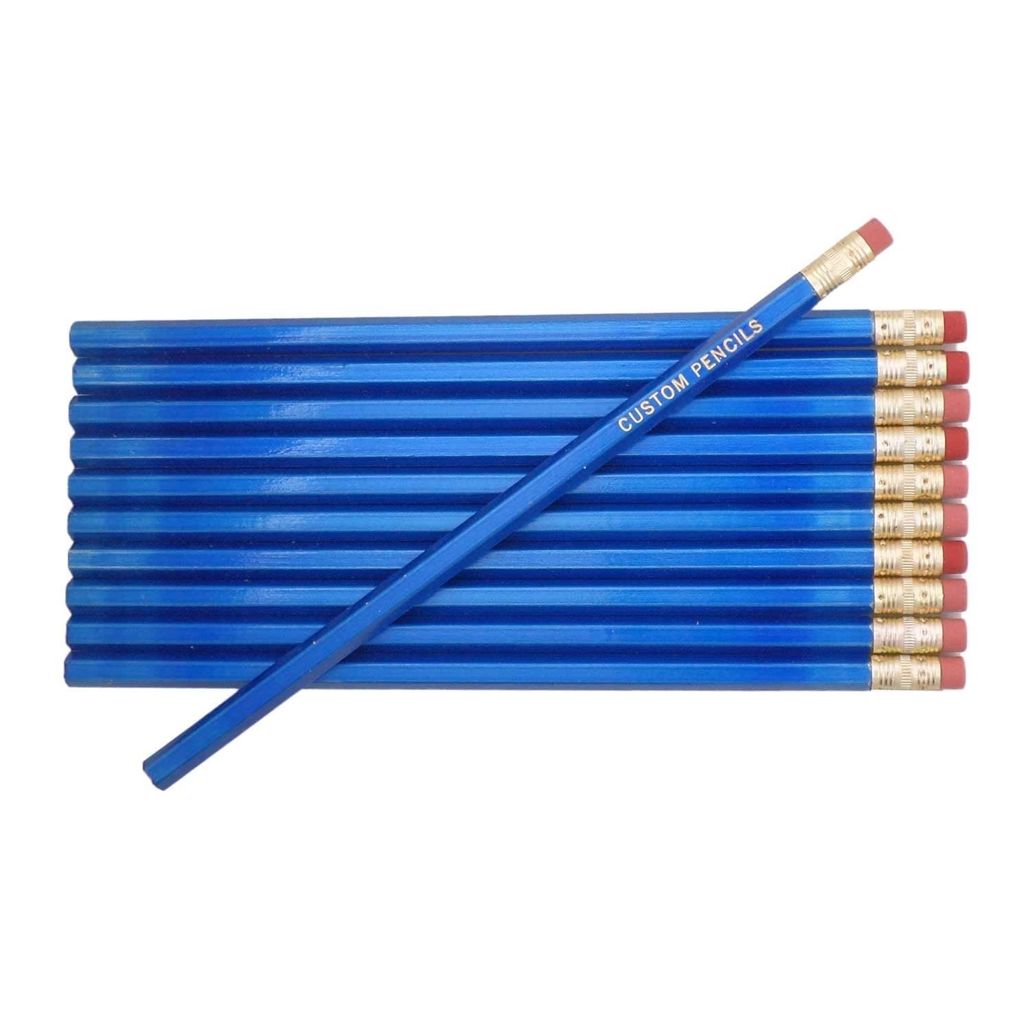 Metallic Blue Custom Pencils 10 Personalized Pencils Name Etsy