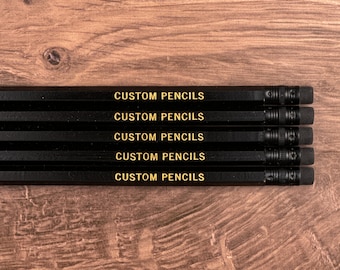 Black Pencil Set of 6 Custom Pencils with Black Erasers - Engraved Personalized Gift Branding Gag Gift Classroom teacher present Name pencil