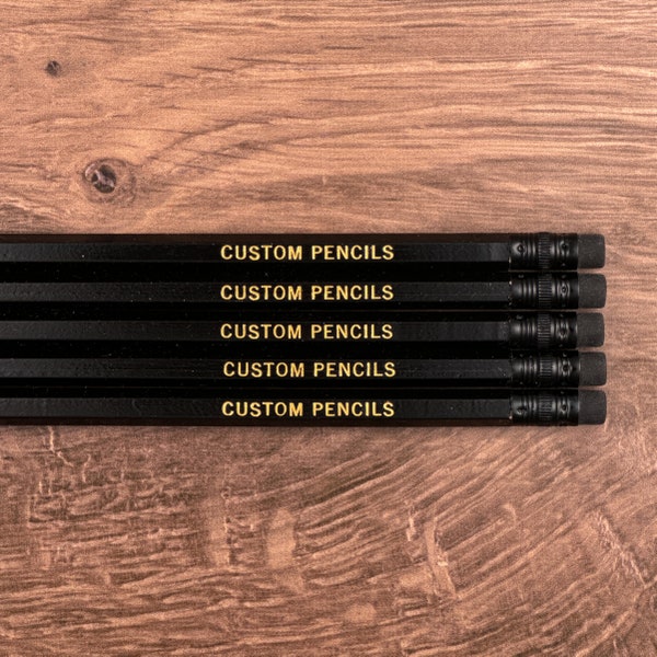 Black Pencil Set of 6 Custom Pencils with Black Erasers - Engraved Personalized Gift Branding Gag Gift Classroom teacher present Name pencil