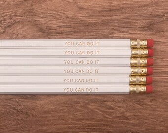 You Can Do It - Motivational Gift Pencil Set - Inspirational Stamped Pencils, Student Gift, Engraved Pencils, Back to School