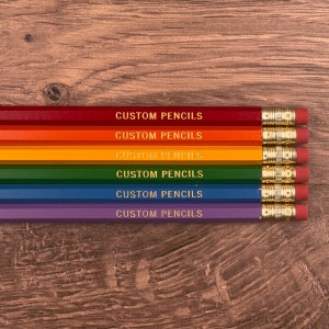 Rainbow Personalized Pencil Set - 6 Custom Pencils Engraved with Foil Stamped Gift for Teachers and Students Unique Stocking Stuffer