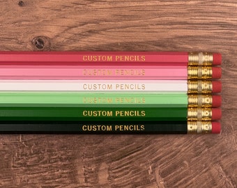 Pink and Green Set of 6 Custom Pencils - Engraved Pencils Set, Personalized Gift, Custom Grad Gift, Teach Classroom Student End of Year Gift