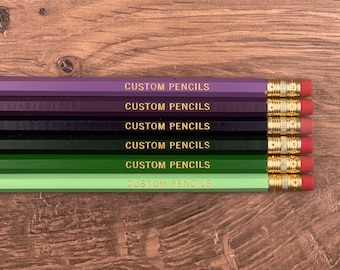 Purple and Green Personalized Pencil Set - Custom Engraved Pencils Foil Stamped Gift for Teacher Pencil Stocking Stuffer Student Name Pencil