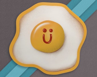 Egg Sticker, Sunny Side Up, Happy Face, Breakfast Food Art, Whimsical Art, Cute Laptop Decals, Water Bottle Sticker Waterproof, Fun Designs