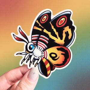 Mothra Sticker, Cute Kaiju Sticker, Adorable Japanese Monster, Godzilla Movies, Traditional Tattoo Flash Art, Punk Stickers, Flash Art
