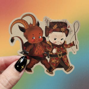 ビンテージ クランプスとベルスニッケル ステッカー、キューピー人形のハロウィン、伝統的なタトゥー フラッシュ アート、パンク ステッカー、ハロウィンの伝承