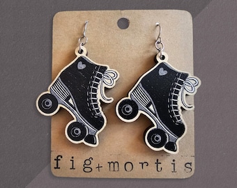 Roller Skate Earrings, Skate Earrings, Roller Derby Earrings, Stainless Steel, Nickel Free Earrings, Statement Earrings, Wood Earrings