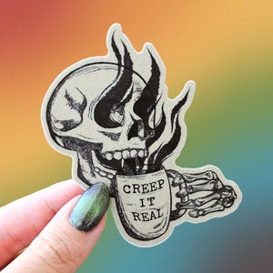 Pegatina de calavera vintage con café // Portátil // Agenda // Retro // Creep It Real