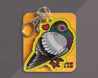 Pigeon Acrylic Keychain, Bird Keychain, Cute Pigeon Merch, Cute Colorful Bag Charm