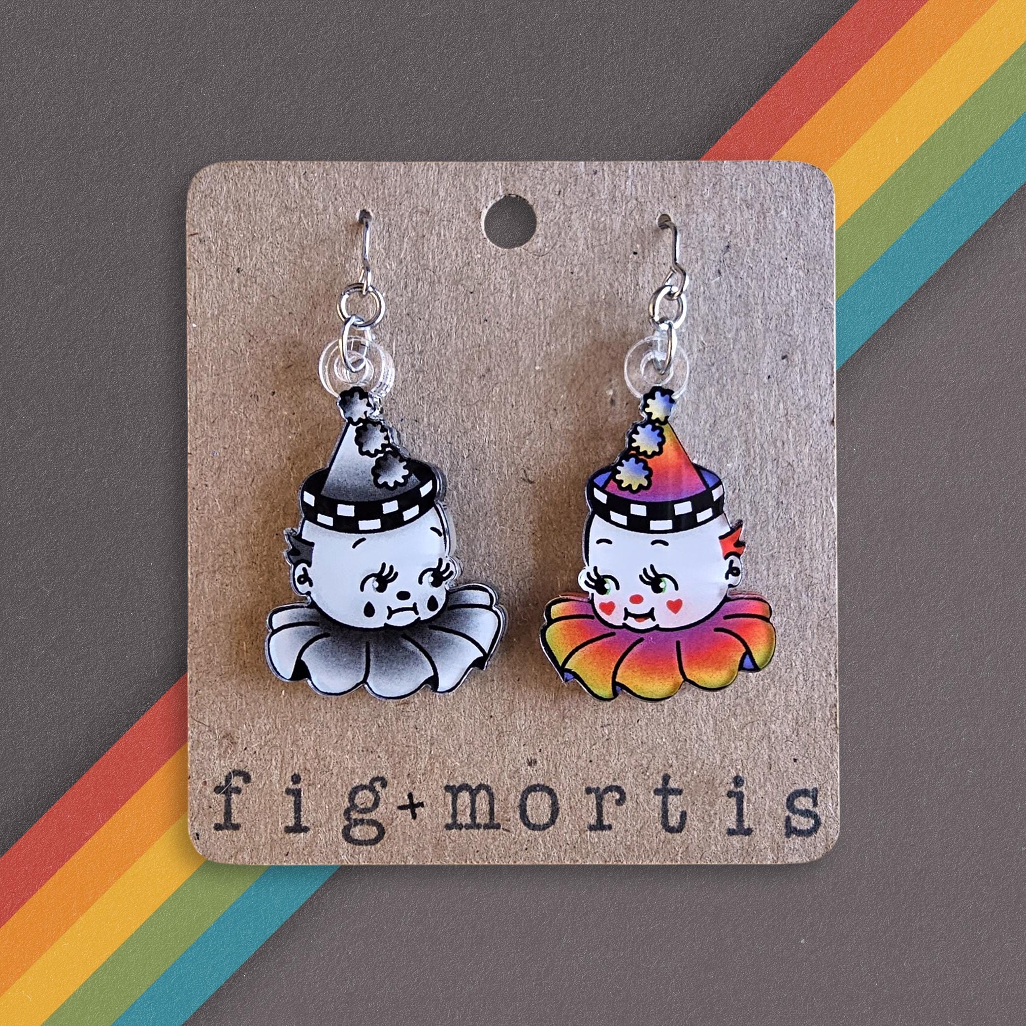 Happy Sad Clown Earrings, Clowncore Jewelry, Kidcore Earrings, Stainless Steel, Nickel Free Earrings, Statement Earrings, Acrylic Earrings