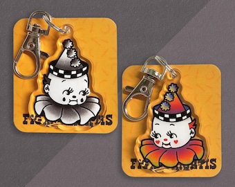Double-Sided Kewpie Clown Keychain, Clown Charm, Kewpie Keychain, Clown Keychain, Cute Keychain for Keys, Quirky Gifts