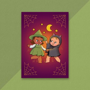 Halloween Dancing Kewpies Postcard, Halloween Kewpie, Spooky Cute Art Print, Cute Halloween Art Prints, Kewpie Doll Art, Creepy Cute Art