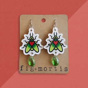 Fly Tattoo Flash Earrings, Tattoo Earrings, Insect Earrings, Stainless Steel, Nickel Free Earrings, Statement Earrings, Acrylic Earrings
