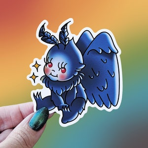 Kewpie Mothman Sticker, Halloween Kewpie, Mothman Sticker, Kewpie Doll Halloween, Traditional Tattoo Flash Art, Punk Stickers, Flash Art