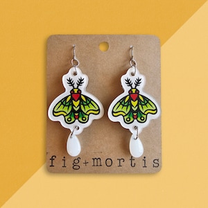Moth Tattoo Flash Earrings, Tattoo Earrings, Teeth Earrings, Stainless Steel, Nickel Free Earrings, Statement Earrings, Acrylic Earrings