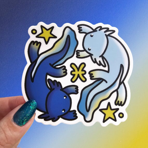 Pisces Axolotl Sticker, Tattoo Art, Waterproof Vinyl Decal