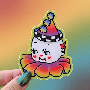 Pegatina de payaso de Kewpie, pegatinas de Clowncore, circo retro, pegatinas espeluznantes, pegatinas impermeables para botellas de agua, suministros para álbumes de recortes