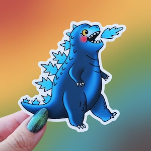 Pegatina de Godzilla, bonita pegatina de Kaiju, adorable monstruo japonés, pegatina de Gojira, arte flash de tatuaje tradicional, pegatinas punk, arte flash