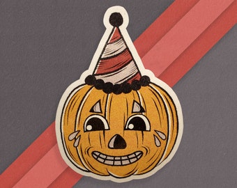 Vintage Halloween Pumpkin Sticker, Jack o Lantern Sticker, Creepy Sticker, Retro Halloween Pumpkin, Vintage Style Sticker, Kitschy Halloween