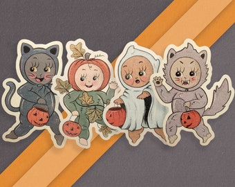 Halloween Kewpie Doll Vintage Sticker Pack, Trick or Treat, Cute Laptop Decals,  Halloween Lover Gift, Retro Vinyl Sticker, Tattoo Flash Art