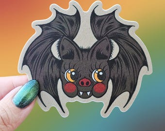 Vintage Kewpie Bat Sticker, Halloween Kewpie, Bat Sticker, Kewpie Doll Halloween, Traditional Tattoo Flash Art, Punk Stickers, Flash Art