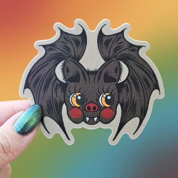 Vintage Kewpie Bat Sticker, Halloween Tattoo Flash Art
