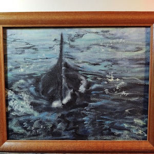 Original painting by me Orca whale ocean scene oil on canvas 8x10