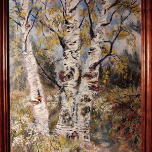 Original Birch Tree Oil Painting: Impressionistic Landscape Art (11x14)