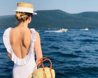 Short Brim Straw Boater Hat, boater hat with decorative brim, unique summer hat, beach hat, summer hat, beach hat, white hat,ships from USA.