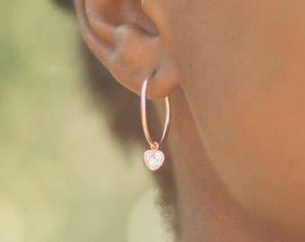 Pure Dangling Heart Hoops, 14k Gold Filled hoops, Huggie Hoops Earrings