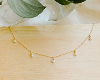 Amira Pearl Necklace, tiny pearl necklace, pearl drop necklace, self love, gold filled jewelry