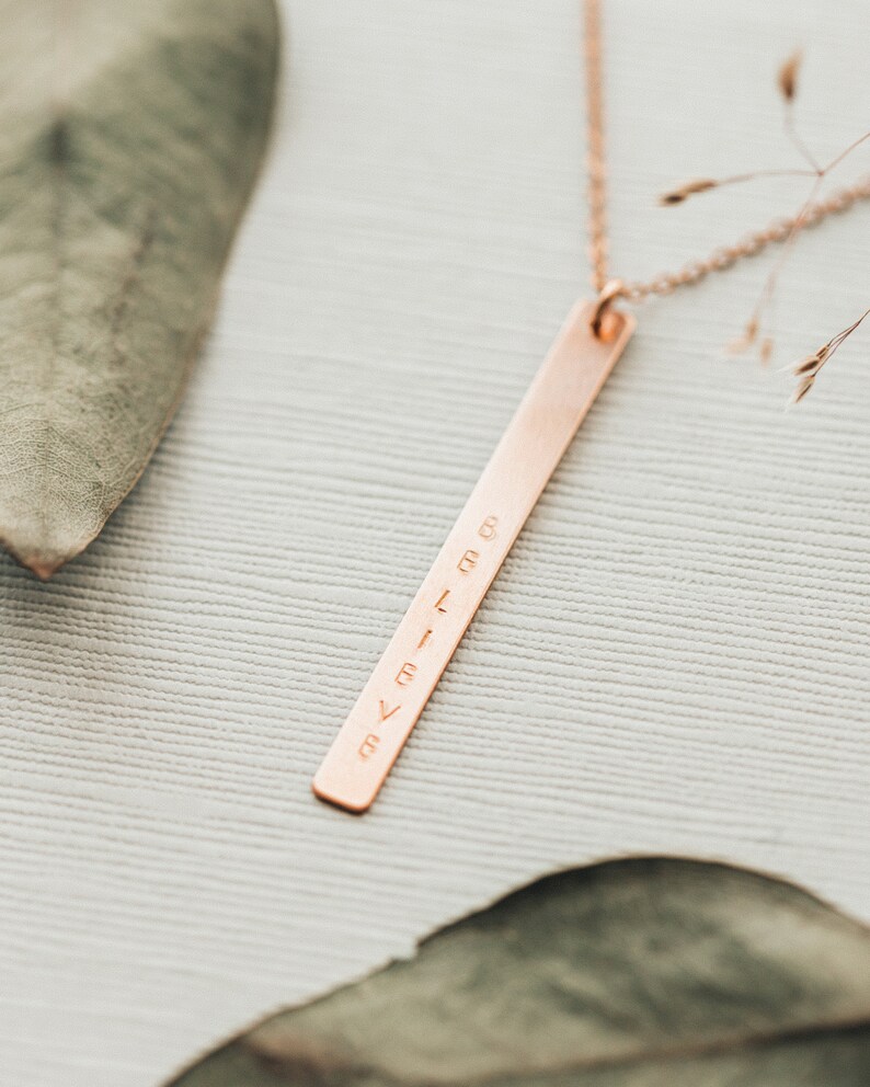 Pillar Mindfulness Necklace, custom bar necklace, self love, mental health, rose gold, gift for her image 1