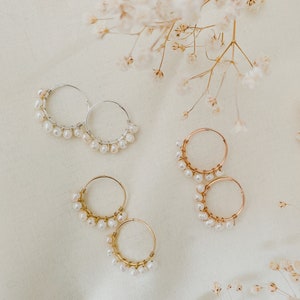 Abigail Demi Pearl Hoops, 14k Gold Filled hoops, Huggie Hoops Earrings image 2