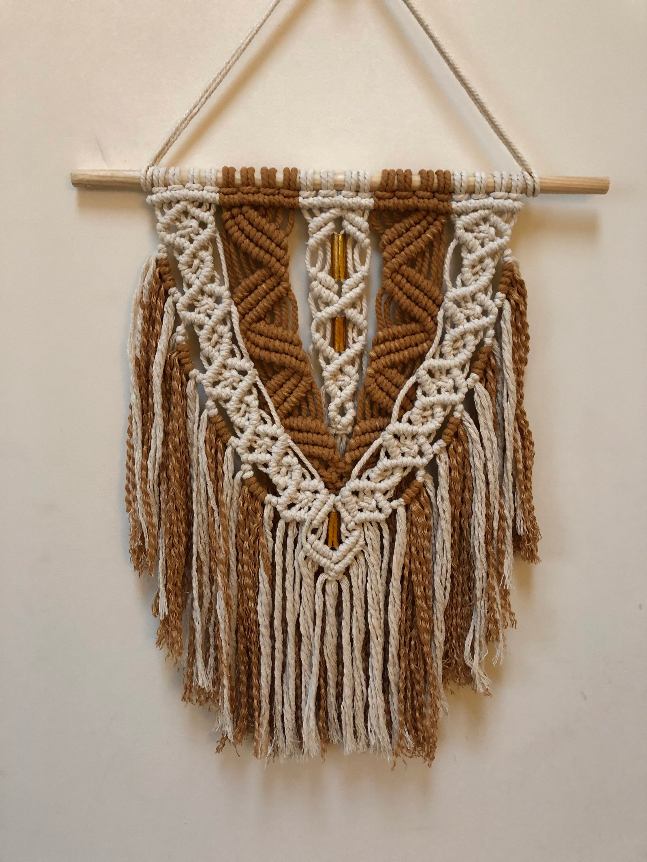 Dark gold/white macrame wall hanging Etsy
