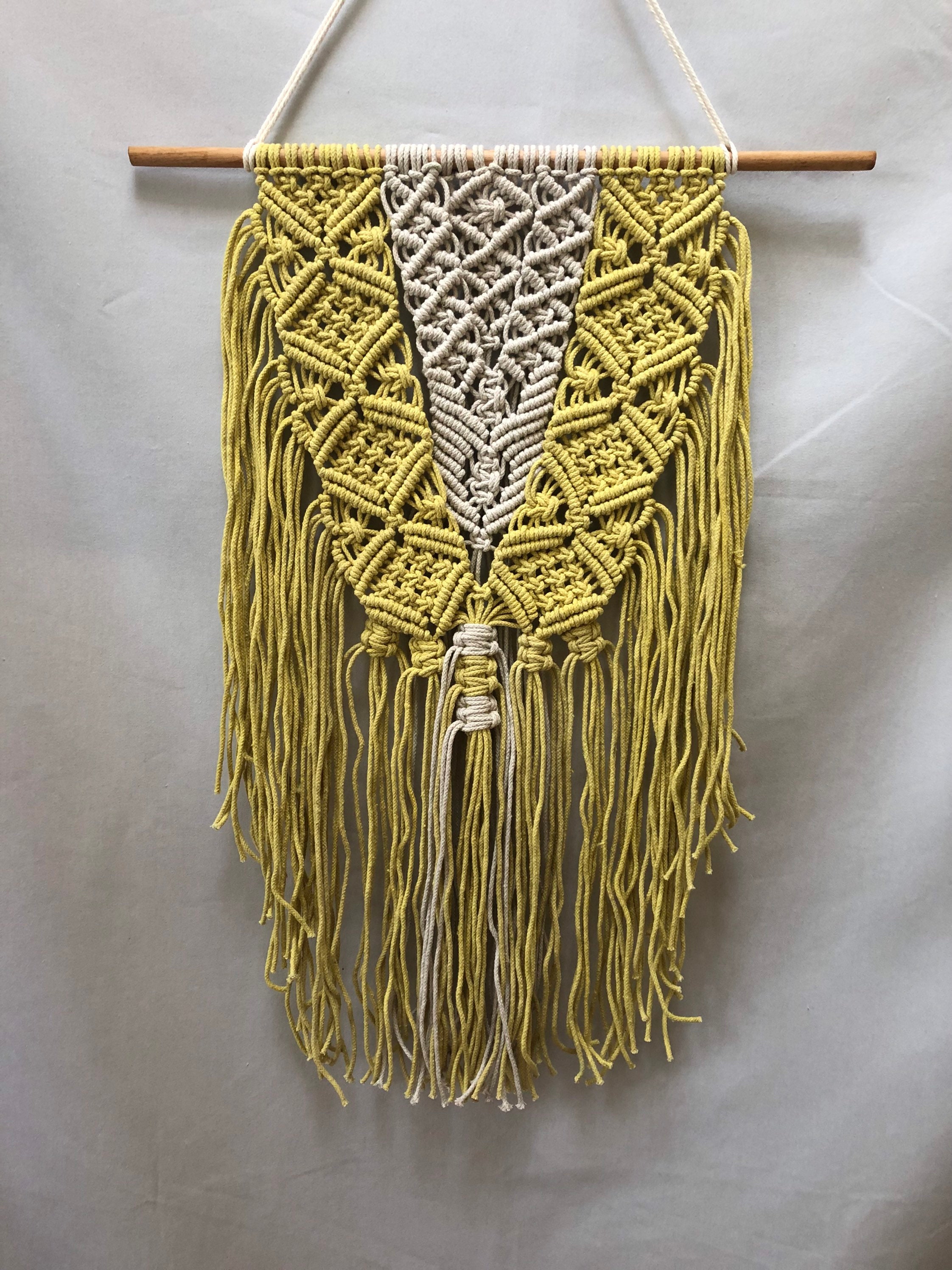 Large yellow/white macrame wall hanging Etsy