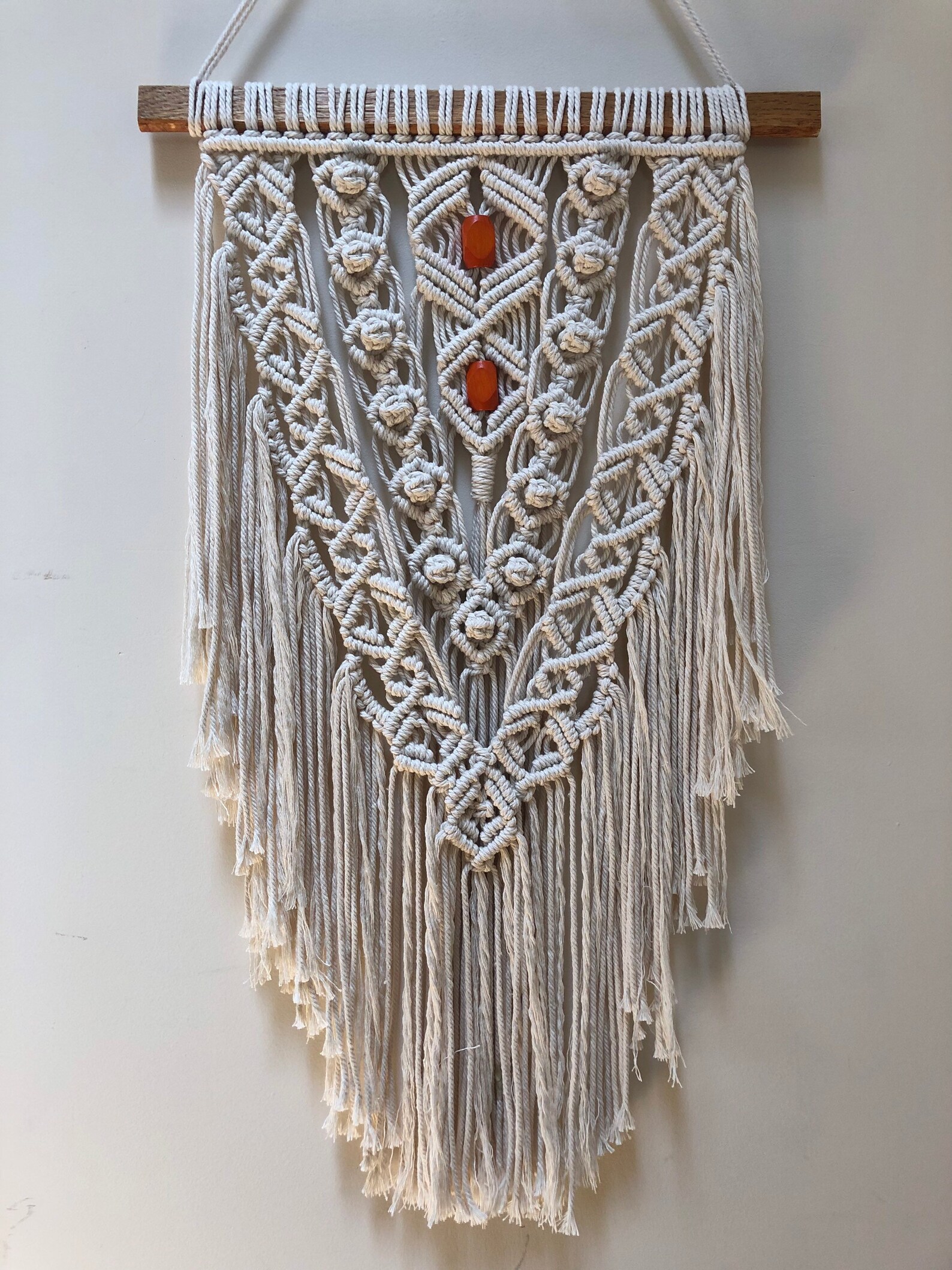 Macrame wall hanging w/ orange beads Etsy