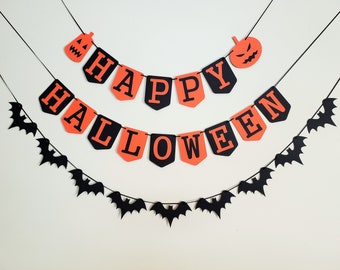 Happy Halloween banner, Halloween decorations, Halloween party decorations, bat garland, Halloween garland