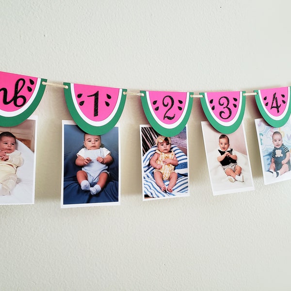 watermelon monthly photo banner, watermelon first year photo banner, one in a melon banner, watermelon party decorations
