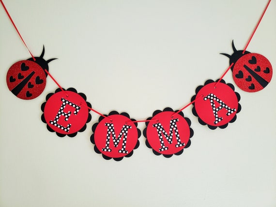 Buy Lady Bug Name Banner, Lady Bug Birthday Theme Banner, Lady Bug