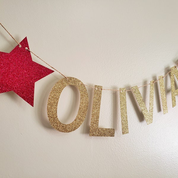 5" letters custom name banner, baby name banner, baby shower decorations, gold glitter name banner, nursery sign, custom name