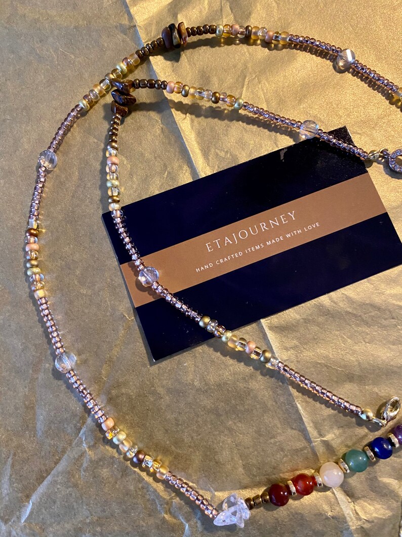 Chakra Stone Waist beads w Crystals and 5\u201d adjustable link.